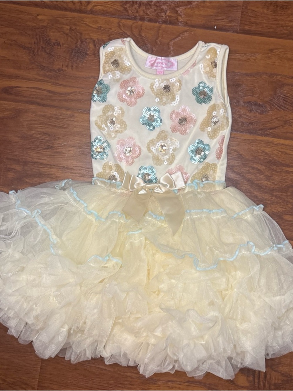 Popatu Yellow Tulle Tutu Dress with Sequin Floral Accents
